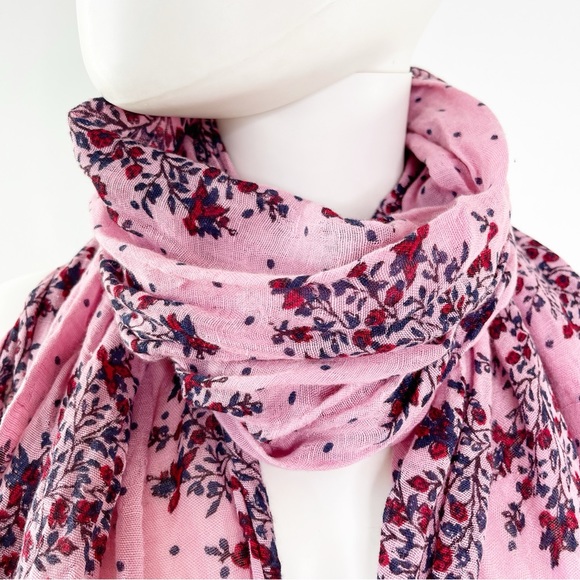 Madewell Women's Pink Floral Fringe Scarf Linen Viscose Multicolor 27 x 78 - Picture 2 of 6